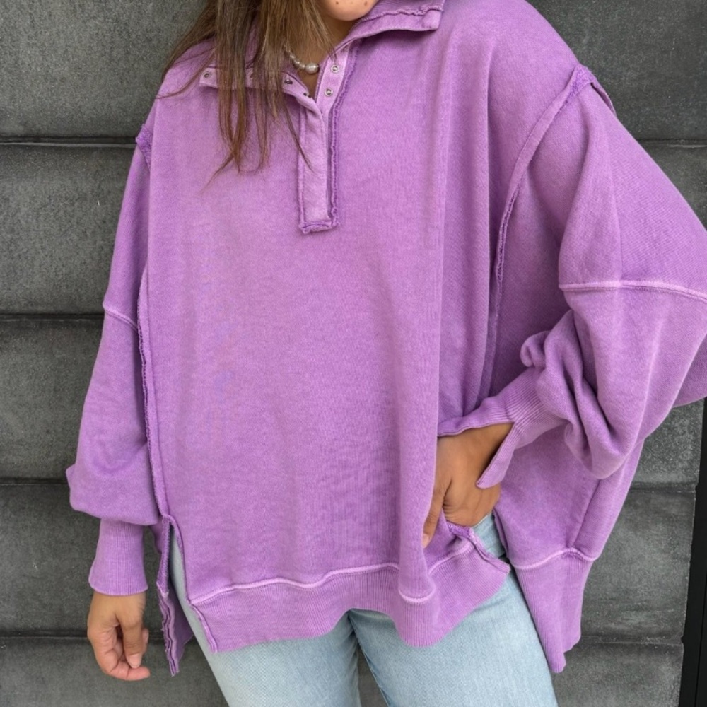 NEW Free People We The Free Camden Henley Pullover Sweatshirt Bubble Tea Large - Picture 3 of 7